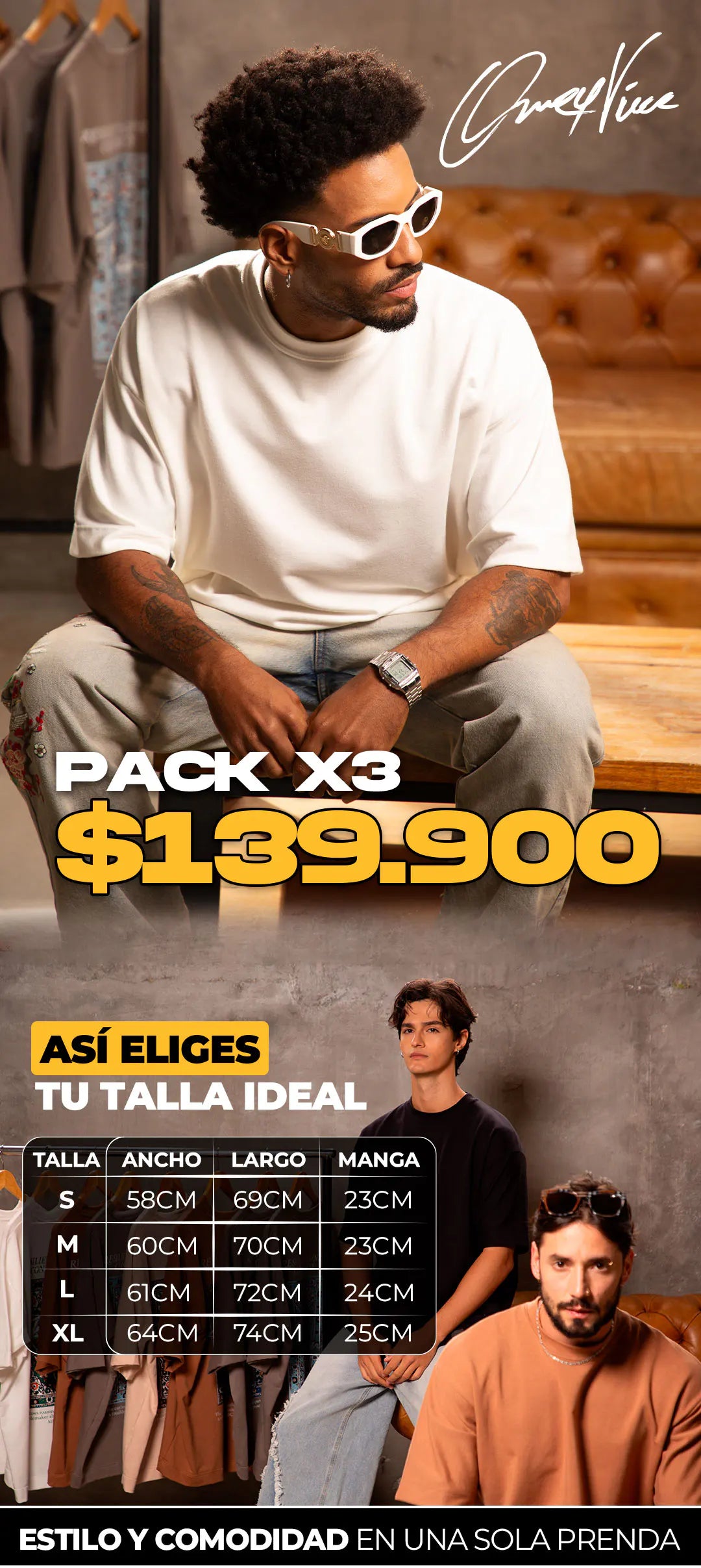 Pack 3 Camisetas Oversize + BONÉ de regalo + Envío Gratis - Transforma tu estilo urbano