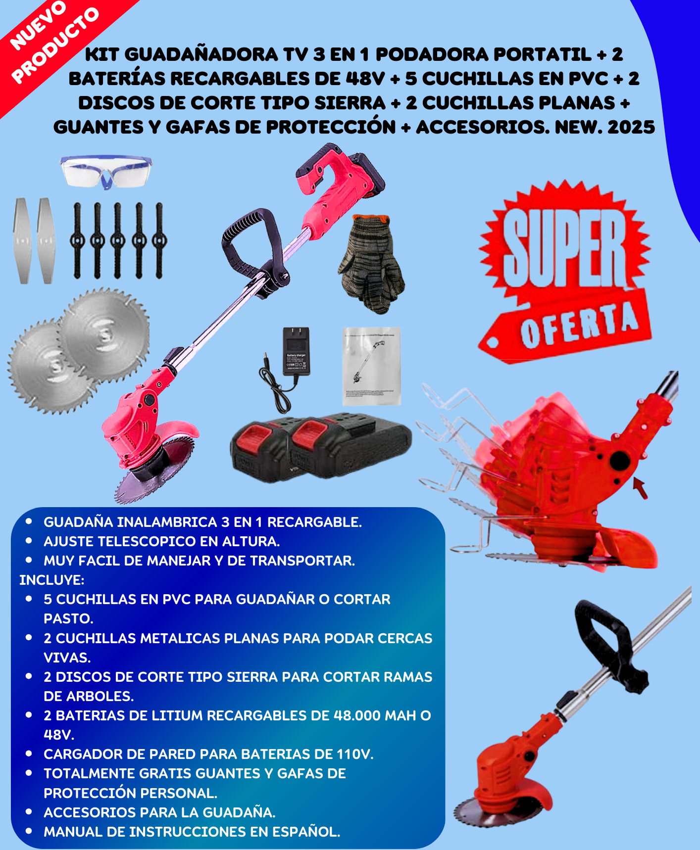 🌿 Transforma tu Jardín sin Esfuerzo: La TurboBlade™ Corta Todo, Incluso Maleza Gruesa – Sin Cables, Sin Complicaciones y Sin Gastar en Jardineros