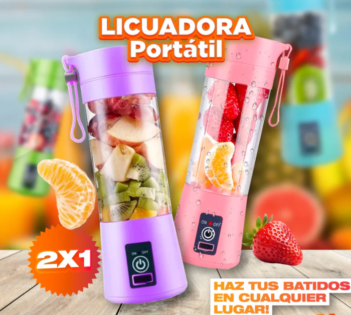 💥 ¡¡¡PROMO INSUPERABLE 2×1 + REGALO + ENVÍO GRATIS + PAGO CONTRA ENTREGA!!! 💥 La Licuadora Portátil 2×1 Que Te Acompaña al Gym, Trabajo o Viaje